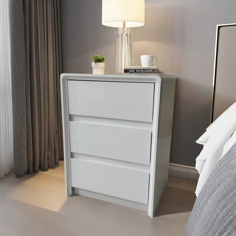 17 Stories Chest Of 3 Drawer High Gloss Side Table Round Edge